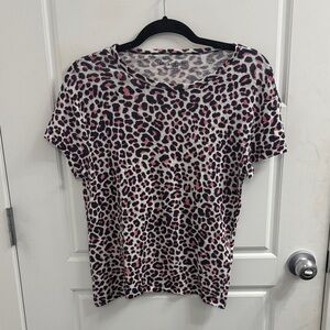 Zadig & Voltaire Leopard Print Short Sleeve 100% Linen Top Size XS